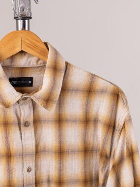 Zara Mustard and Brown Flannel Plaid Shirt
